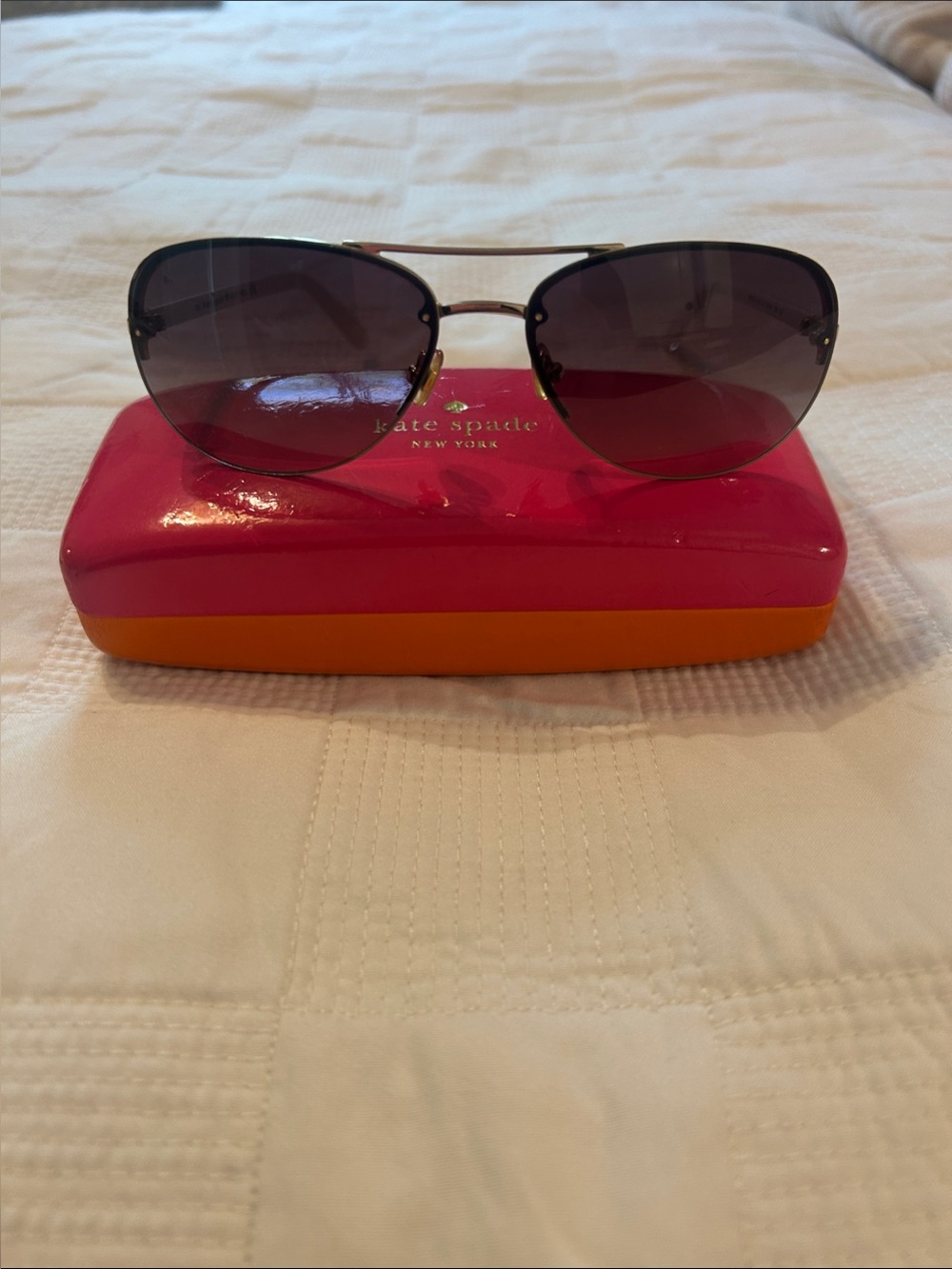 kate spade Aviator Sunglasses with Gold/White Frames and amber Gradient Lenses